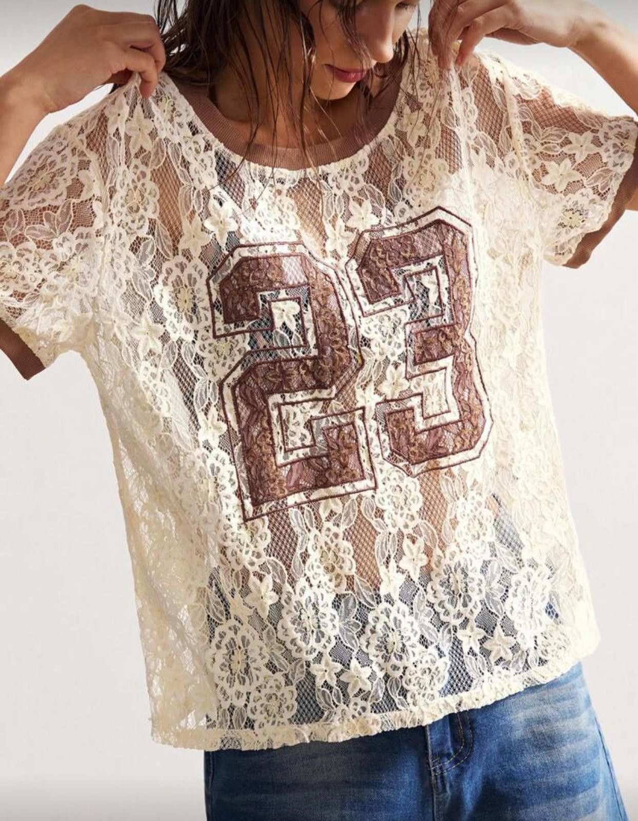 Other Cream Velvet Lace 23 Mesh Top Jersey Size ONE SIZE - 3 Thumbnail