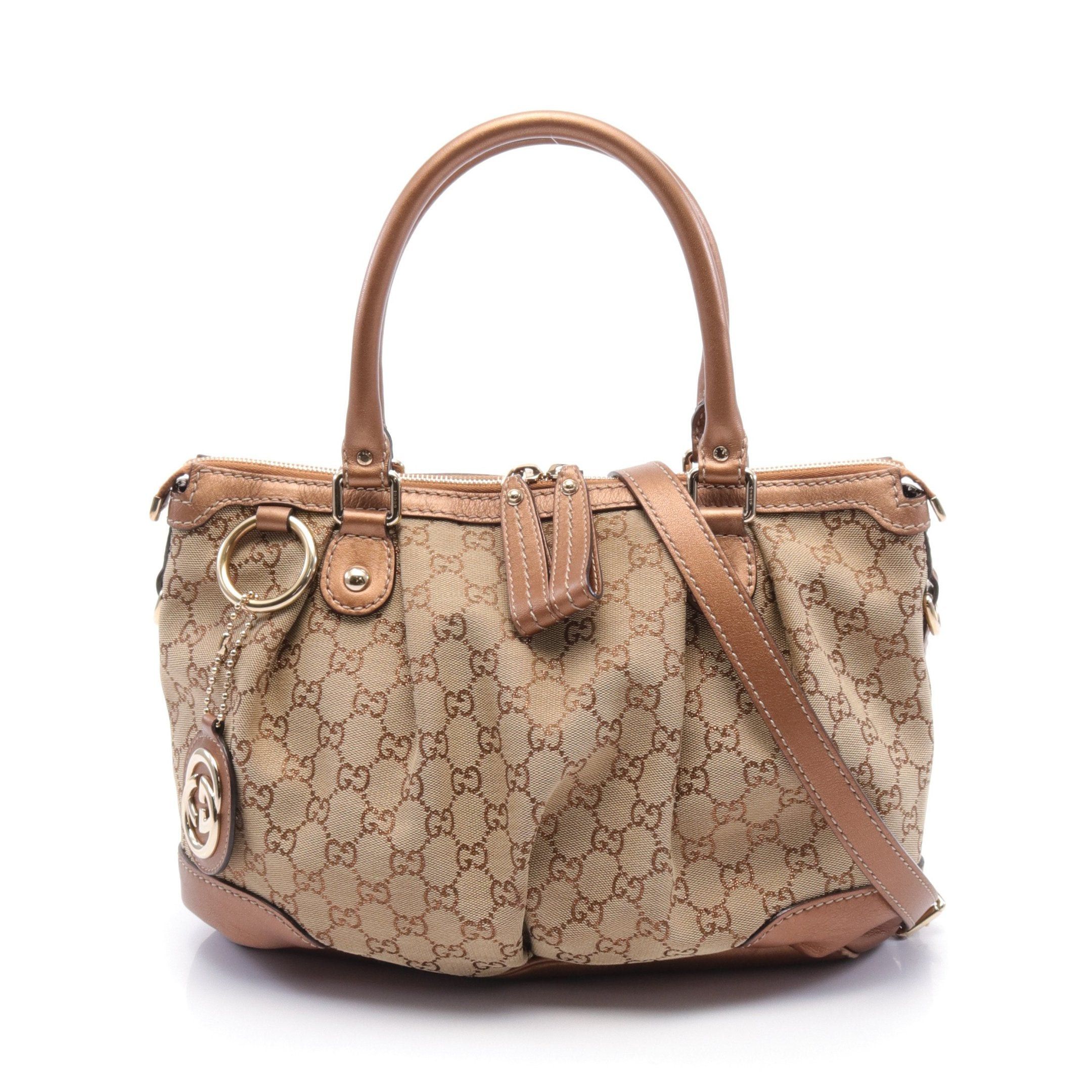 image of Gucci Sukey GG Canvas Handbag Canvas Leather Beige Brown 2Way, Women's