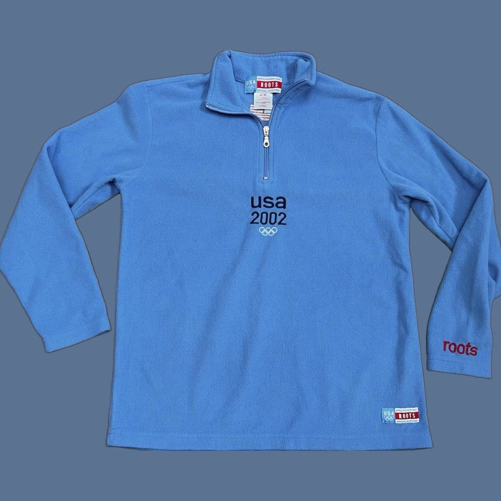 Roots VINTAGE Roots USA Olympic Team Unisex M Quarter Zip Fleece Pullover Sweatshirt 1/4 Zip Blue 2002 Mens Womens Sleeve 23.25” Size US M / EU 48-50 / 2 - 1 Thumbnail