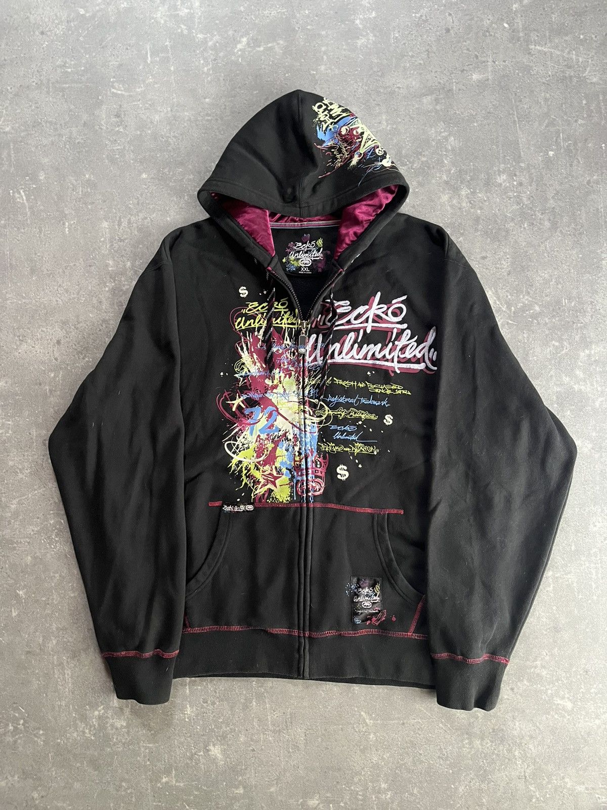 Ecko Unltd. 00s Ecko Unlimited Painted Logo Baggy Zip Hoodie XXL Rare Size US XXL / EU 58 / 5 - 1 Thumbnail