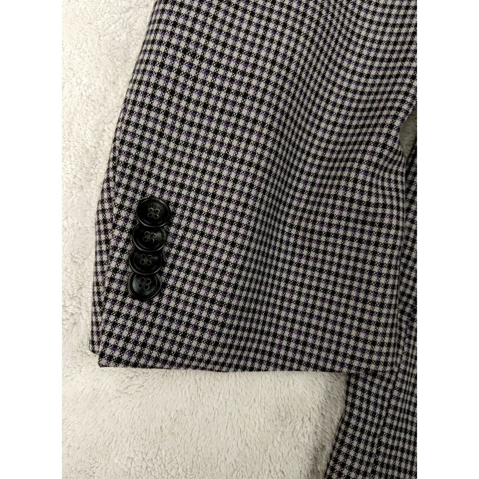 Vintage Kennith Cole 46R Black White Shepards Check 100% Wool Blazer Jacket 2 Button Size 46R - 3 Thumbnail