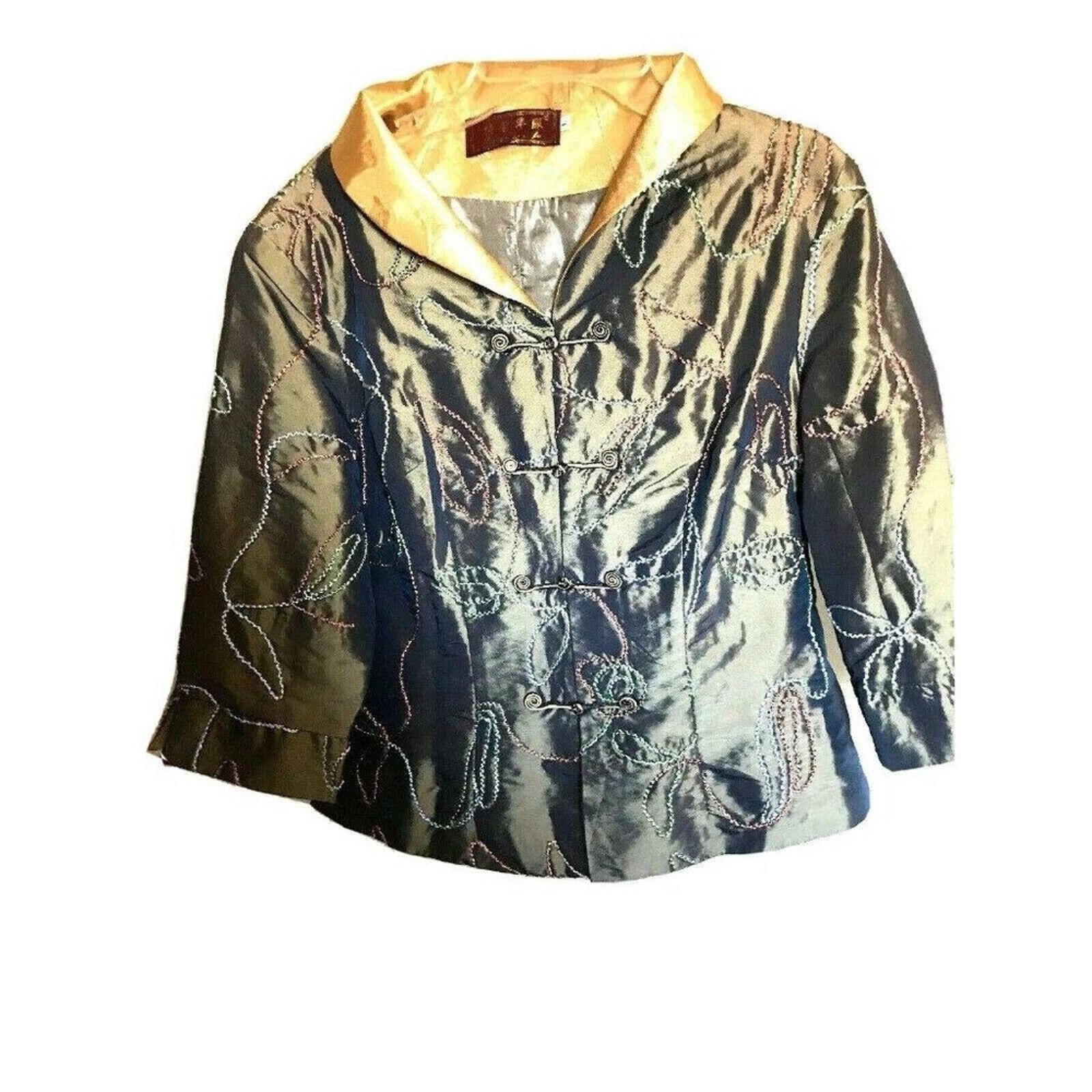 Other Chinese Embellished Top Green Metal With Gold Bo Xi Hua Fu L Size L / US 10 / IT 46 - 2 Thumbnail