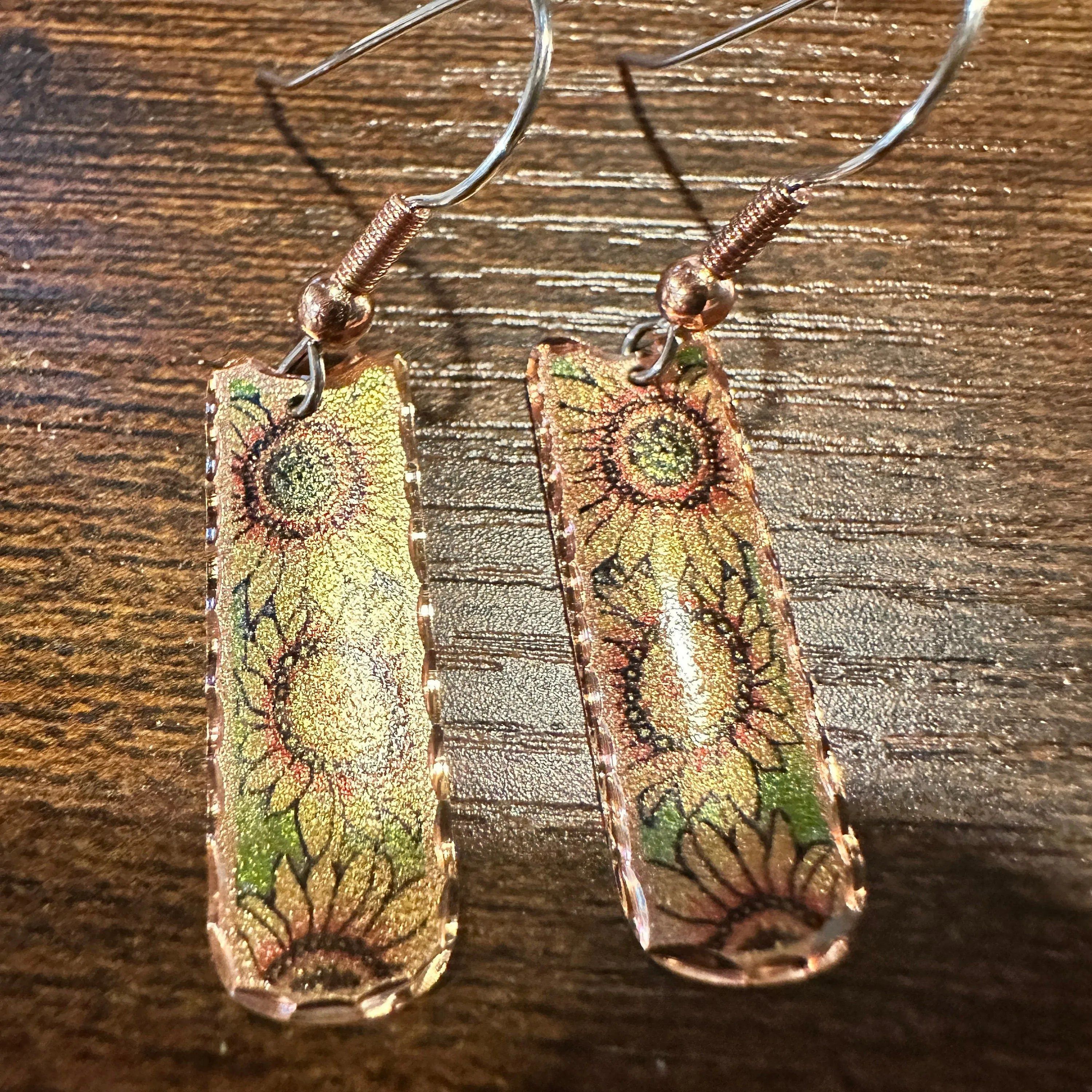 Other Handcrafted Copper Diamond Cut Sunflower Wire Drop Earrings, Size ONE SIZE - 9 Thumbnail