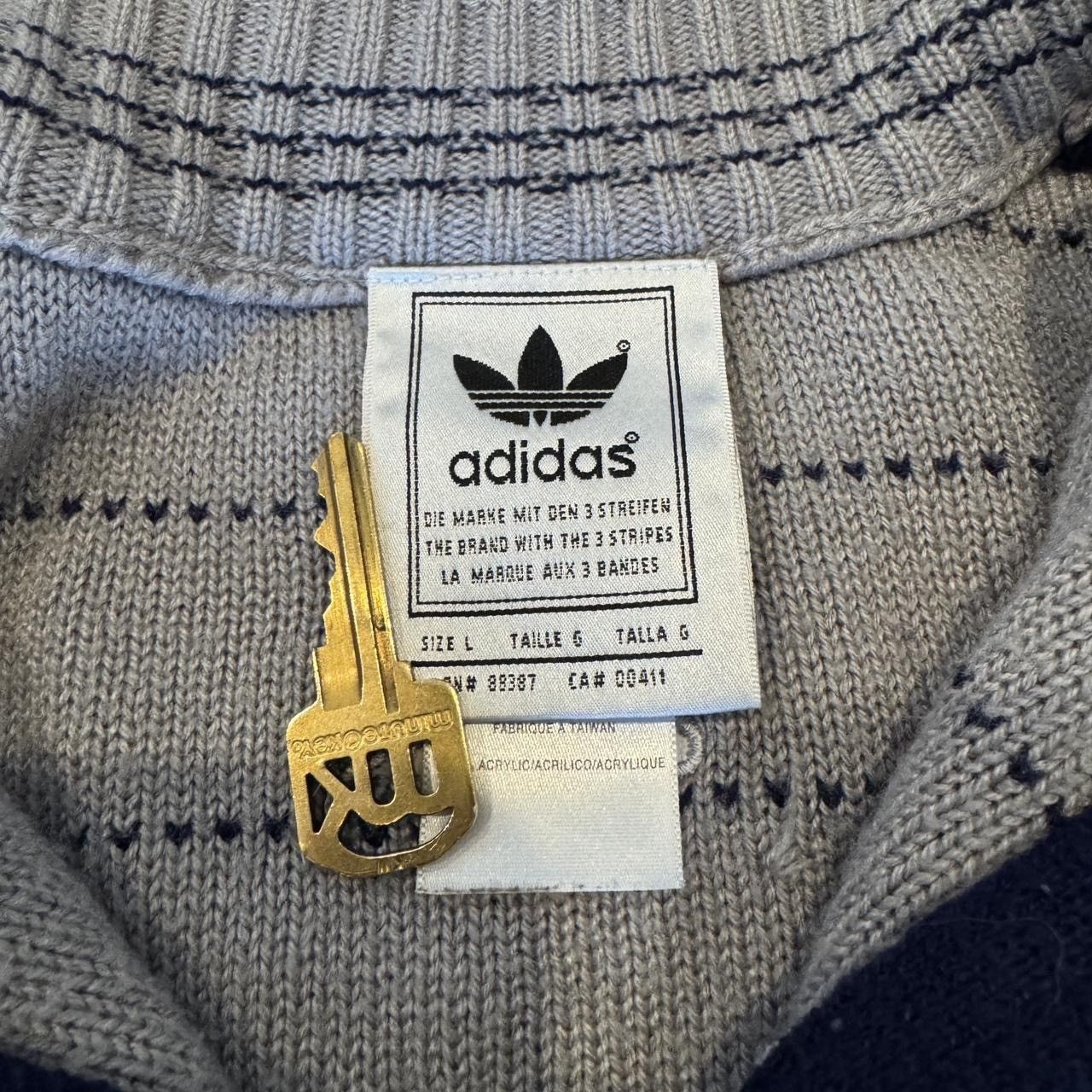 Adidas Vintage 90s Navy and White Adidas Zip Up Knit Sweater! Size US L / EU 52-54 / 3 - 6 Thumbnail