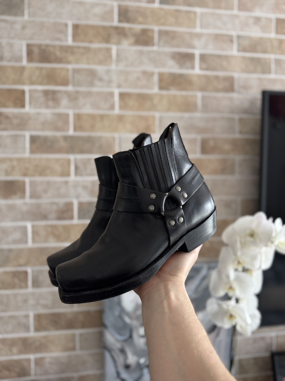 Sancho Boots Sancho Vintage Leather Motorcycle Buffalo Cowboy Black Boots Size US 7 / EU 40 - 1 Thumbnail