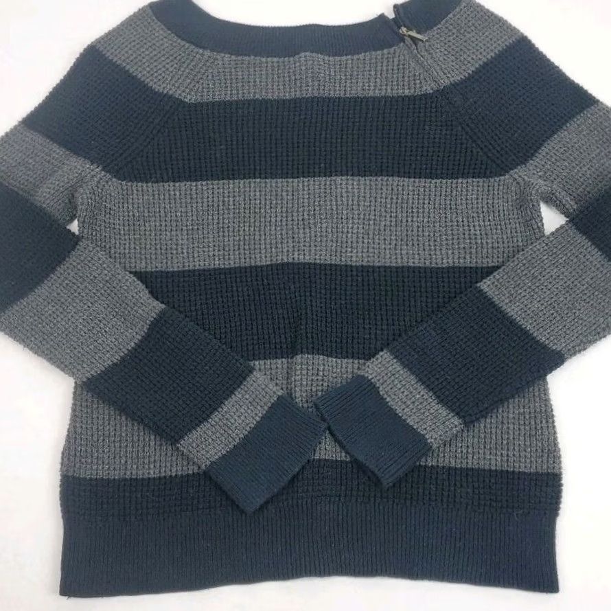 Chaps CHAPS Denim Knit Sweater Black Gray Stripe Shoulder Zip Women's M Pullover Knitted Striped Preppy American Vintage: No Size M / US 6-8 / IT 42-44 - 2 Thumbnail