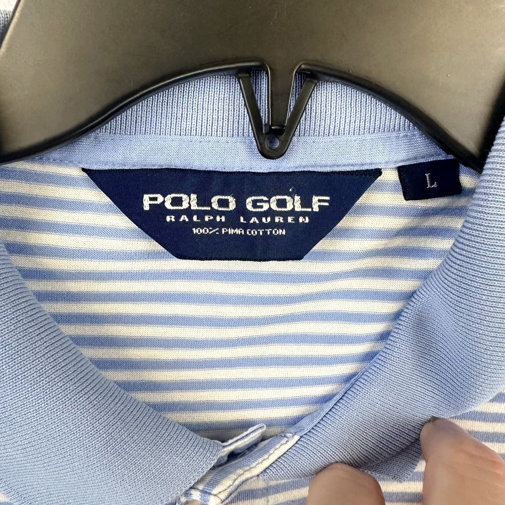 Polo Ralph Lauren Polo Golf Ralph Lauren Polo Shirt Mens L Blue White Striped The K Club Golf Shirt Size US L / EU 52-54 / 3 - 5 Thumbnail