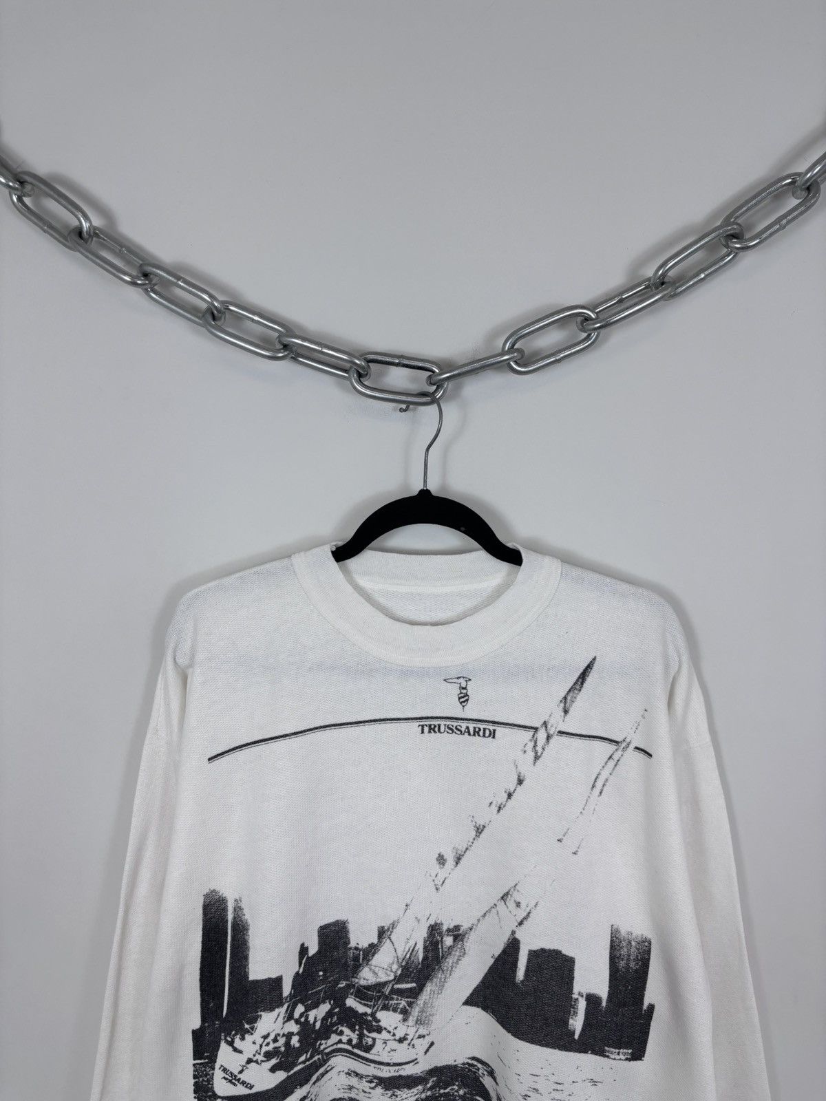 Trussardi Vintage Trussardi Men’s Big City Print Logo White Sweatshirt Size US L / EU 52-54 / 3 - 2 Thumbnail