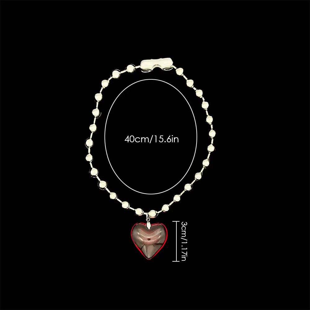 Jewelry Heart Pendant Necklace Y2K Ball Beads Size ONE SIZE - 5 Thumbnail