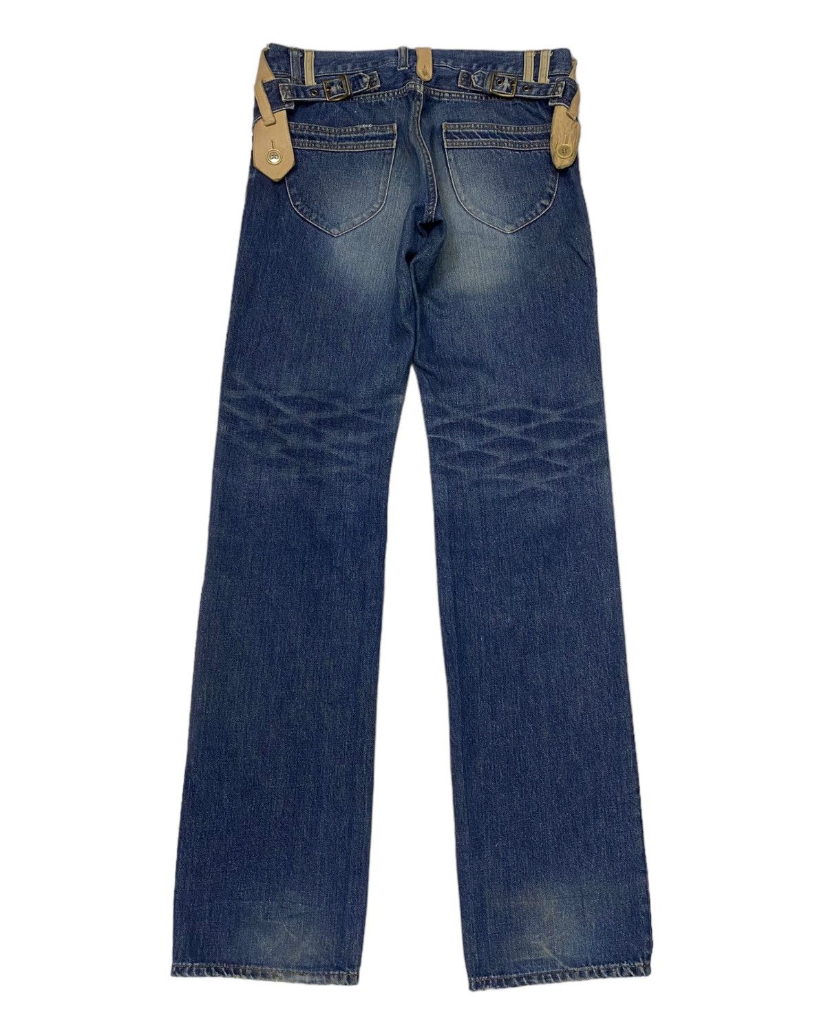 If Six Was Nine 🔥RARE PRIGS DISTRESSED DENIM LEATHER WAIST PART JEANS Size US 32 / EU 48 - 2 Thumbnail