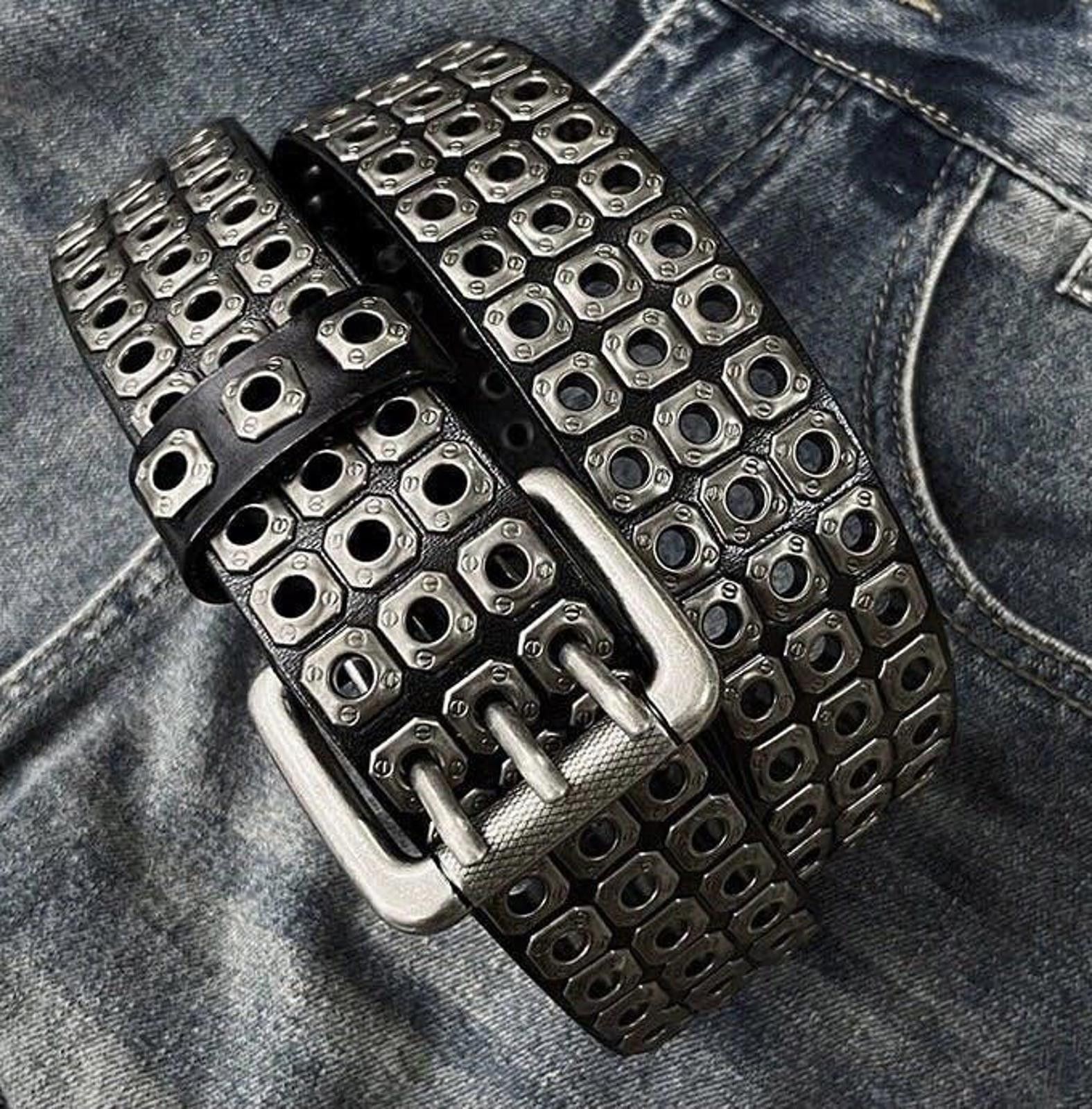 Vintage Outdoor retro punk rock eyelet leather belt Size ONE SIZE - 4 Thumbnail