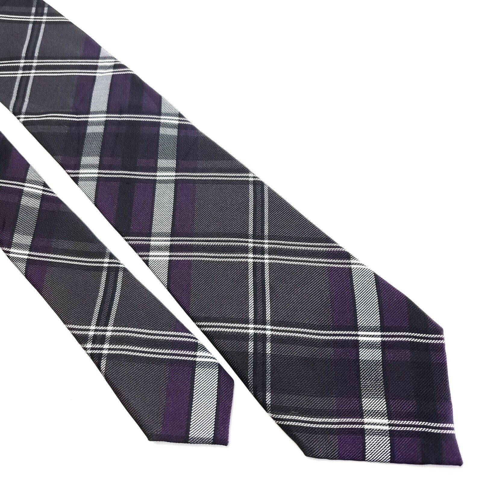 Kenneth Cole Kenneth Cole Reaction Purple Gray Plaid Woven Skinny Silk Ti Size ONE SIZE - 1 Thumbnail