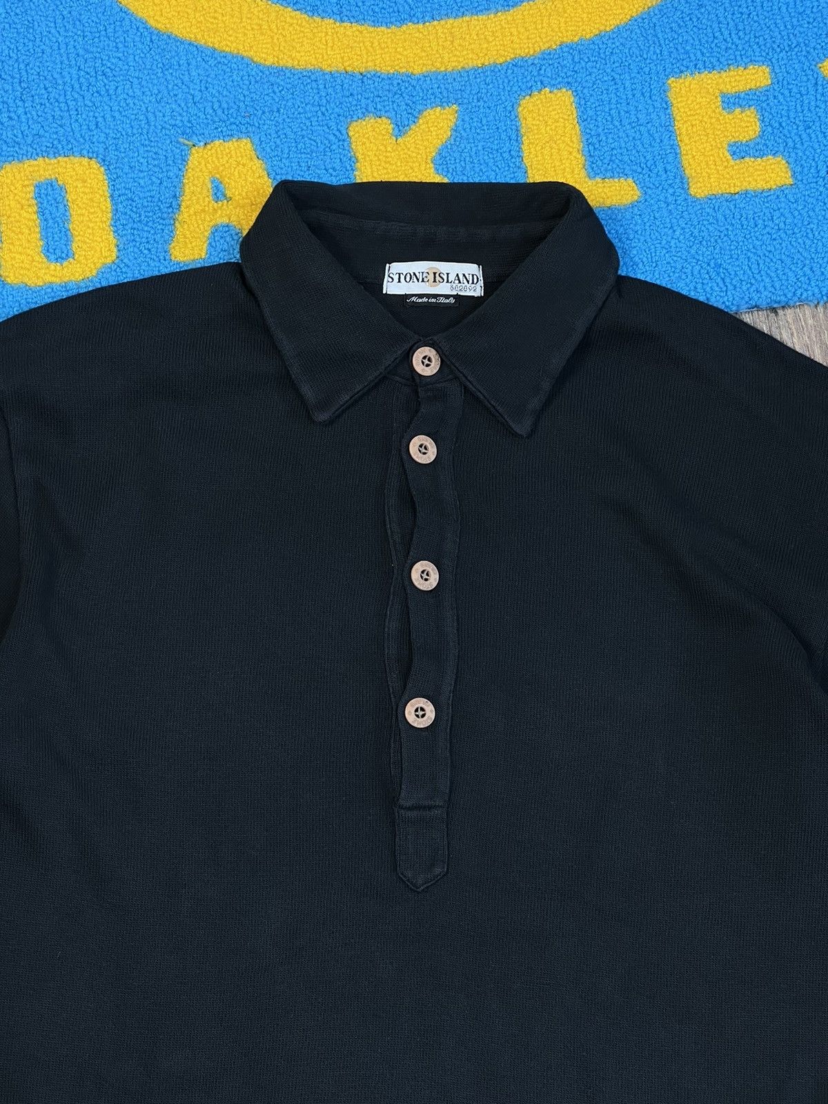 Stone Island Vintage Stone Island Big Logo Polo Neck Sweatshirt Black Size US XL / EU 56 / 4 - 4 Thumbnail