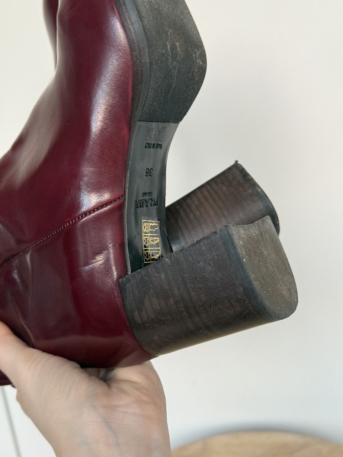Prada × Vintage Prada Burgundy Leather Ankle Boots Squared Heels Size US 7 / IT 37 - 10 Thumbnail