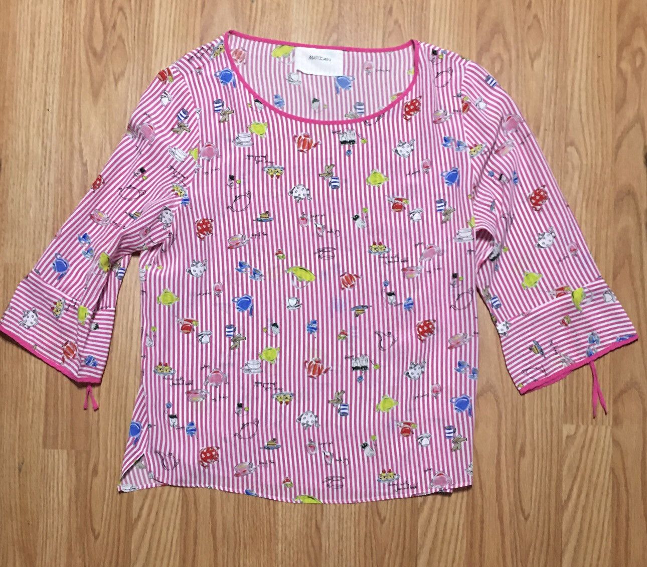 Other MARC CAIN Pink Strip Silk Blouse Tea Design Size 5 EU42 UK16 Size XL / US 12-14 / IT 48-50 - 5 Thumbnail