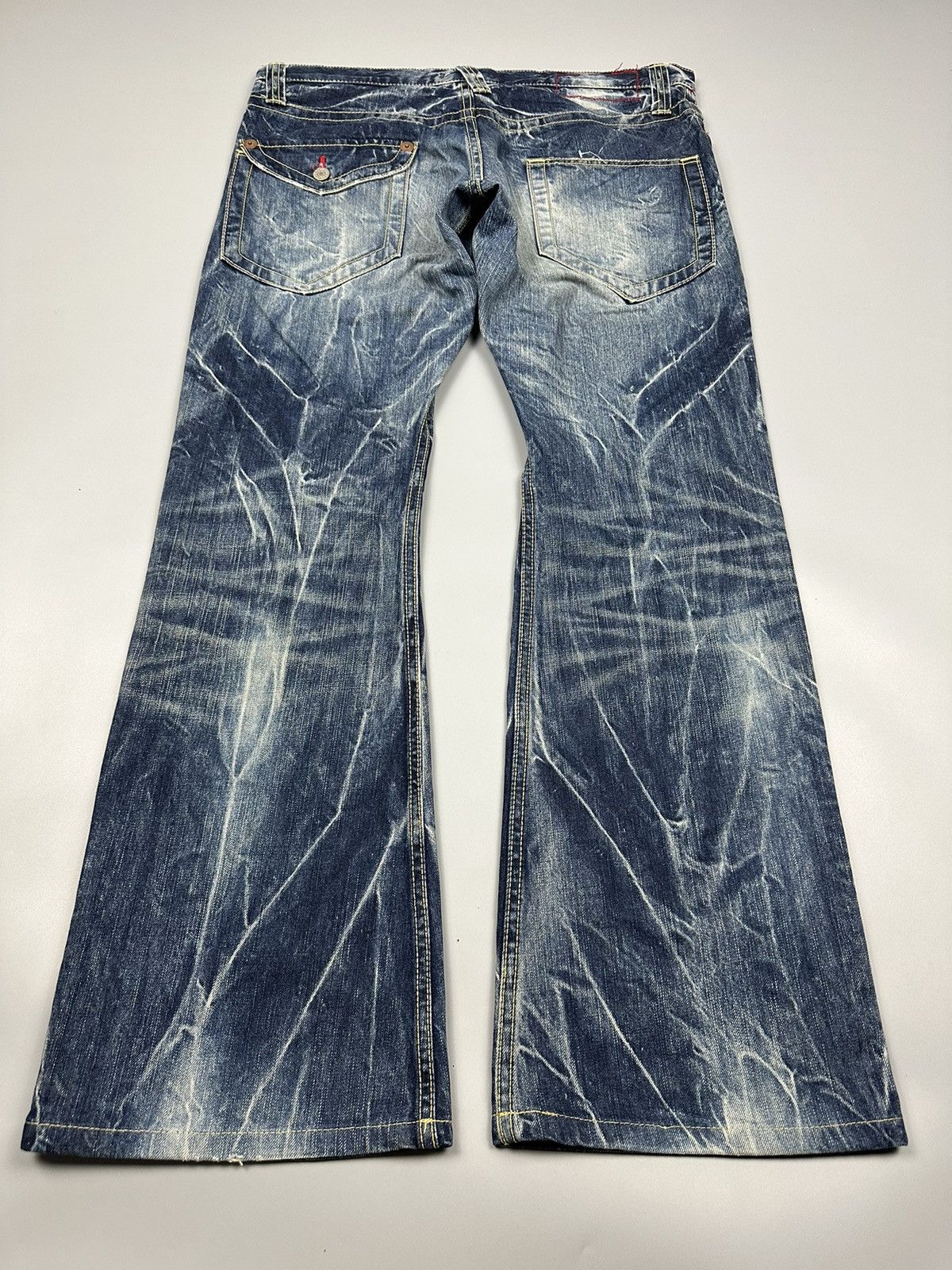 If Six Was Nine × Le Grande Bleu (L.G.B.) 🔥Rare🔥Vintage Blue Way Nippon Whiskered Flared Denim Size US 37 - 4 Thumbnail