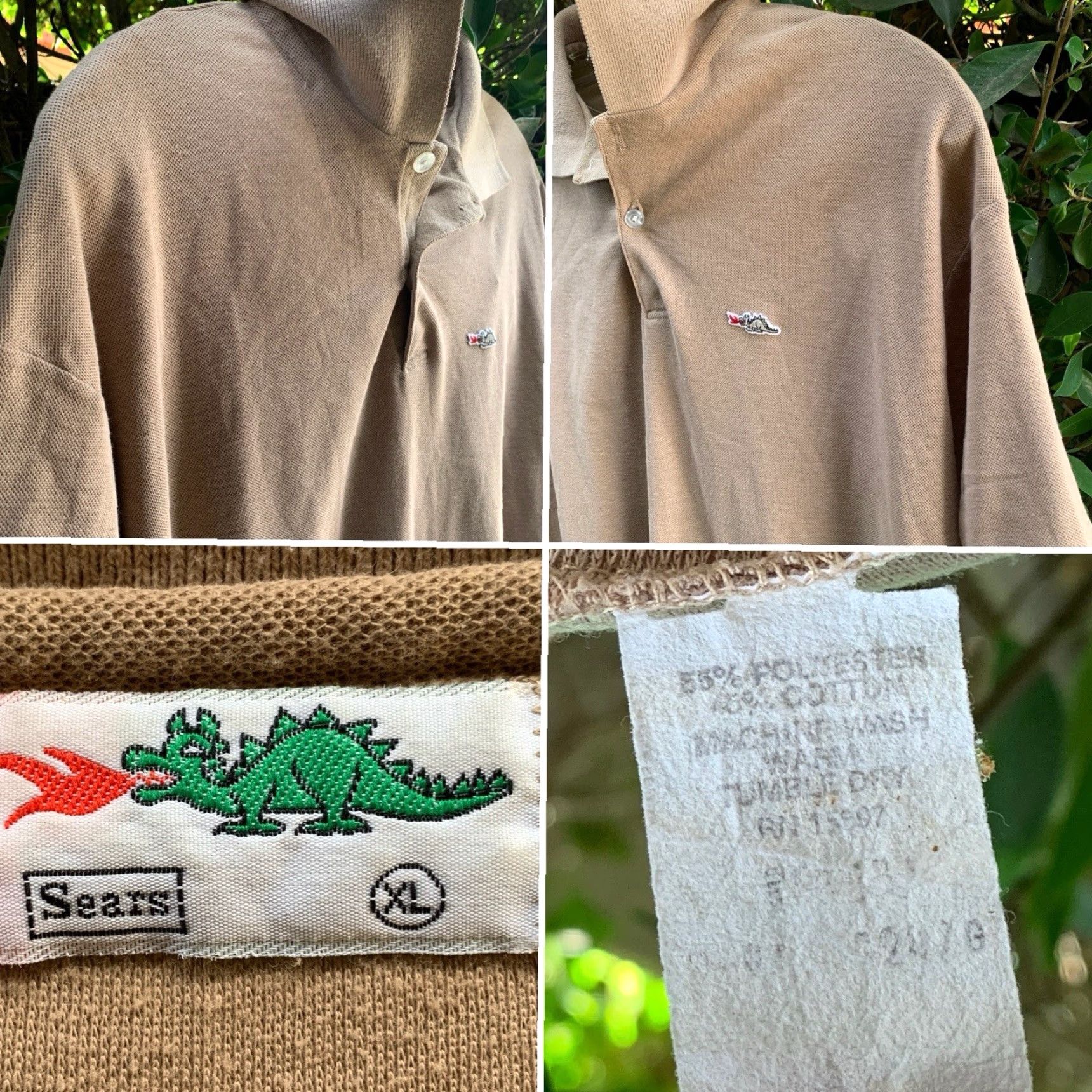 Sears VINTAGE Sears Fire Breathing Dragon Logo Polo Shirt XL Beige Men XL Polo Dragon Logo Braggin Dragon Fire Theme Golf Size US XL / EU 56 / 4 - 7 Thumbnail