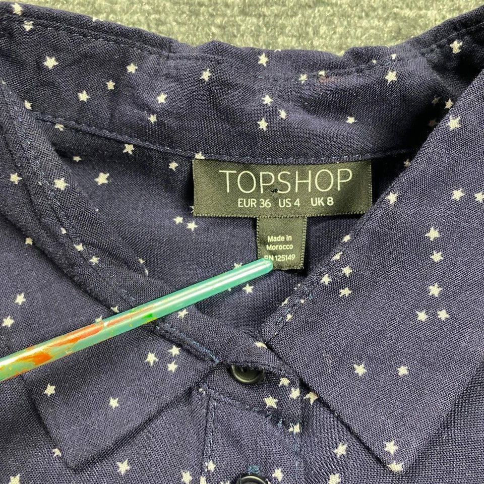 Topshop Topshop Top Women's Size 4 Blue Stars Button Up Viscose Size S / US 4 / IT 40 - 2 Thumbnail