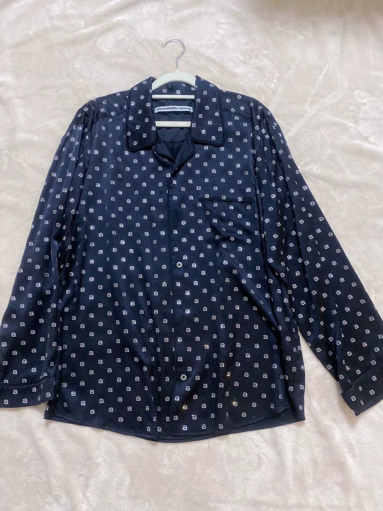 Alexander Wang Alexanderwang Black Logo Silk Shirt Size XS / US 0-2 / IT 36-38 - 1 Thumbnail