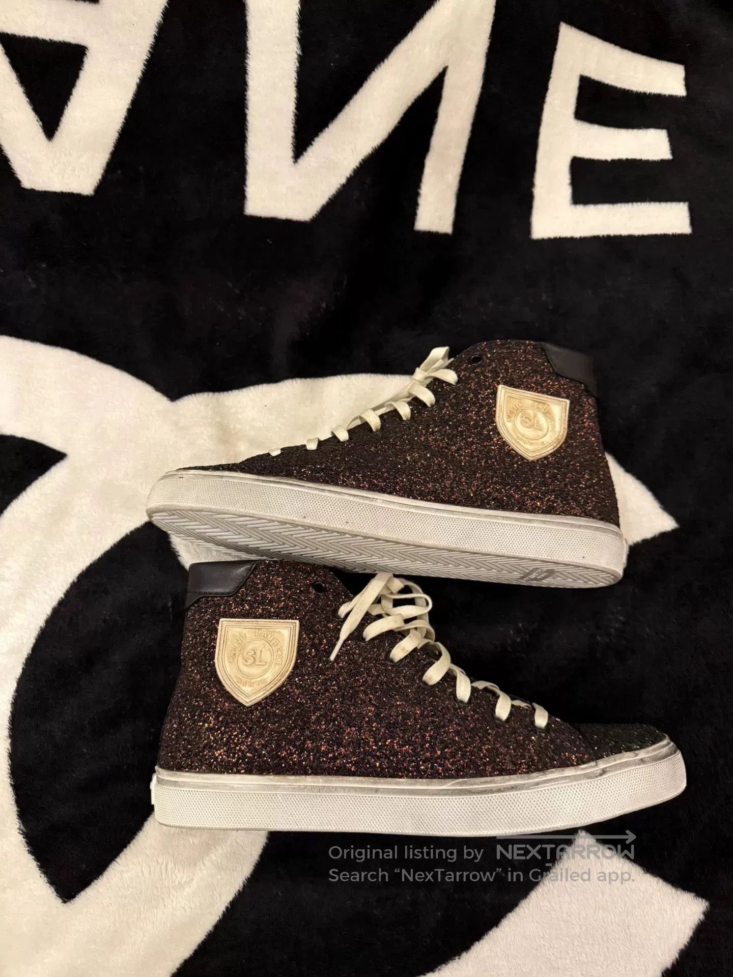 Saint Laurent Paris Saint Laurent High-Top Glitter Sneakers. Size US 8 / EU 41 - 5 Thumbnail