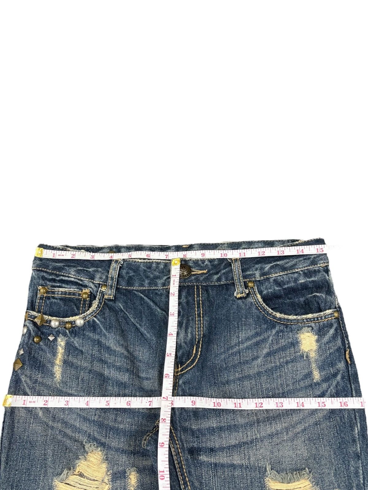 Hysteric Glamour Vintage Japanese Rusty Studded Bead Distress Flare Jeans Size 30" / US 8 / IT 44 - 11 Thumbnail