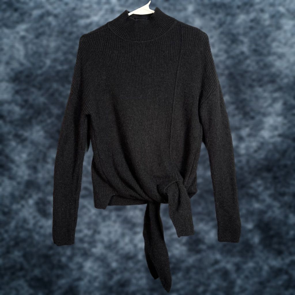 Vintage VINTAGE Halogen Womens Medium Black Knit Tie-Front Sweater Mock Neck Wool Alpaca Blend Size M / US 6-8 / IT 42-44 - 1 Thumbnail
