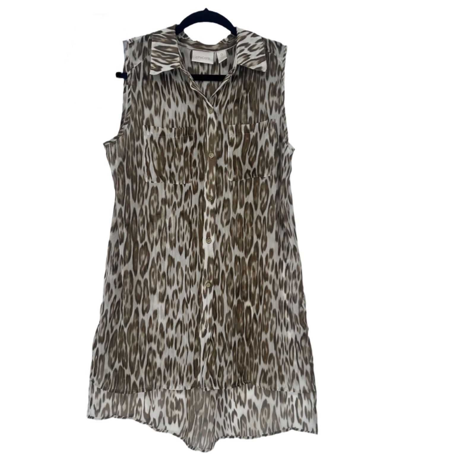 Chicos NWOT Chico’s Sheer Leopard Print Sleeveless Button-Down Tuni Size S / US 4 / IT 40 - 1 Thumbnail