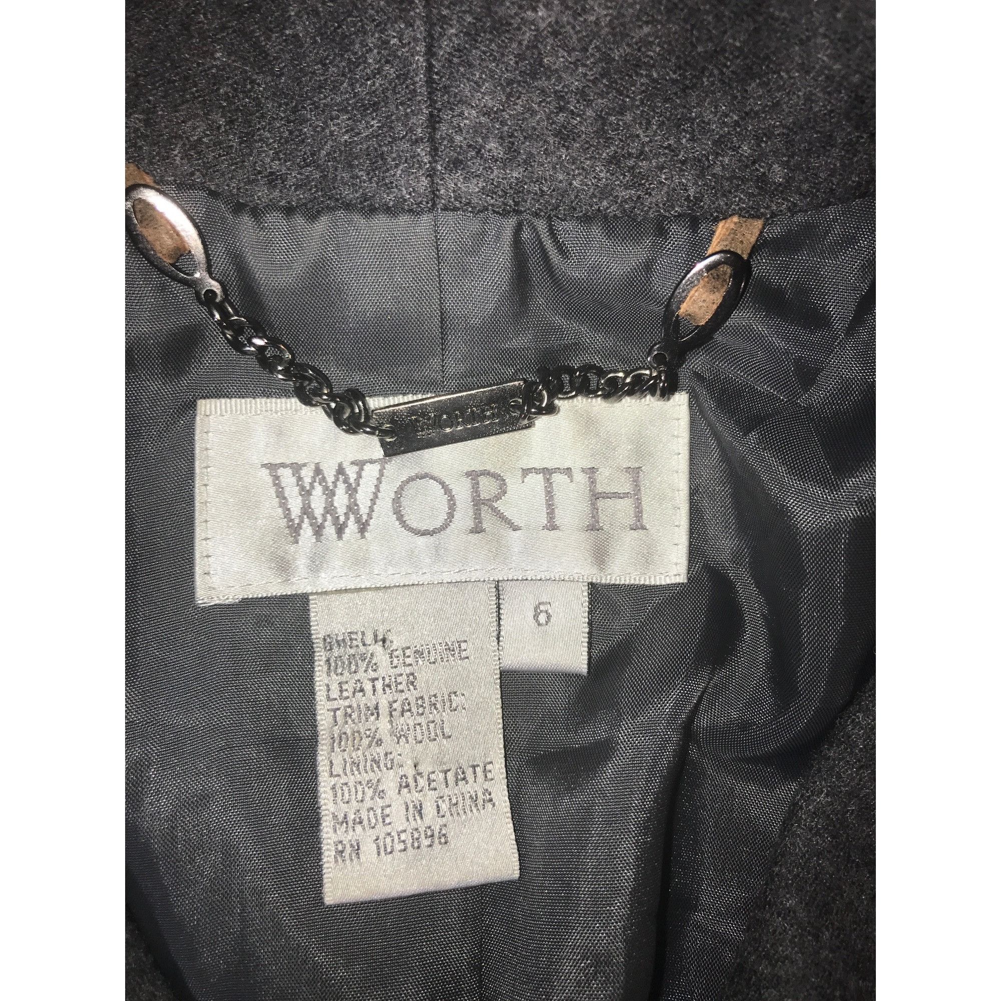 Vintage Worth Women's Brown Leather and Grey Wool Accents Core Coat Size M / US 6-8 / IT 42-44 - 3 Thumbnail