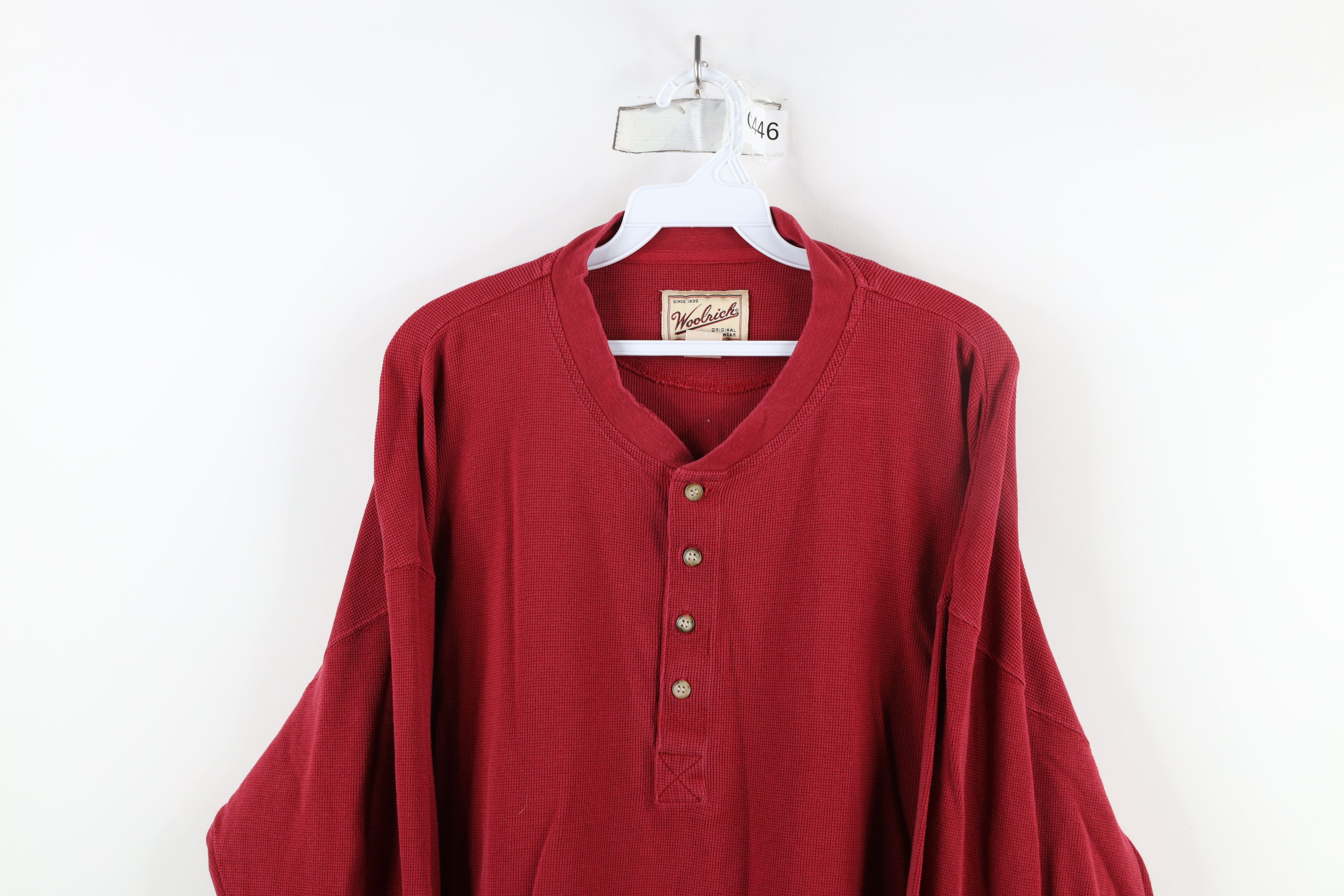 Vintage × Woolrich Woolen Mills Vintage 90s Woolrich Thermal Waffle Knit Henley T-Shirt Red Size US XL / EU 56 / 4 - 2 Thumbnail