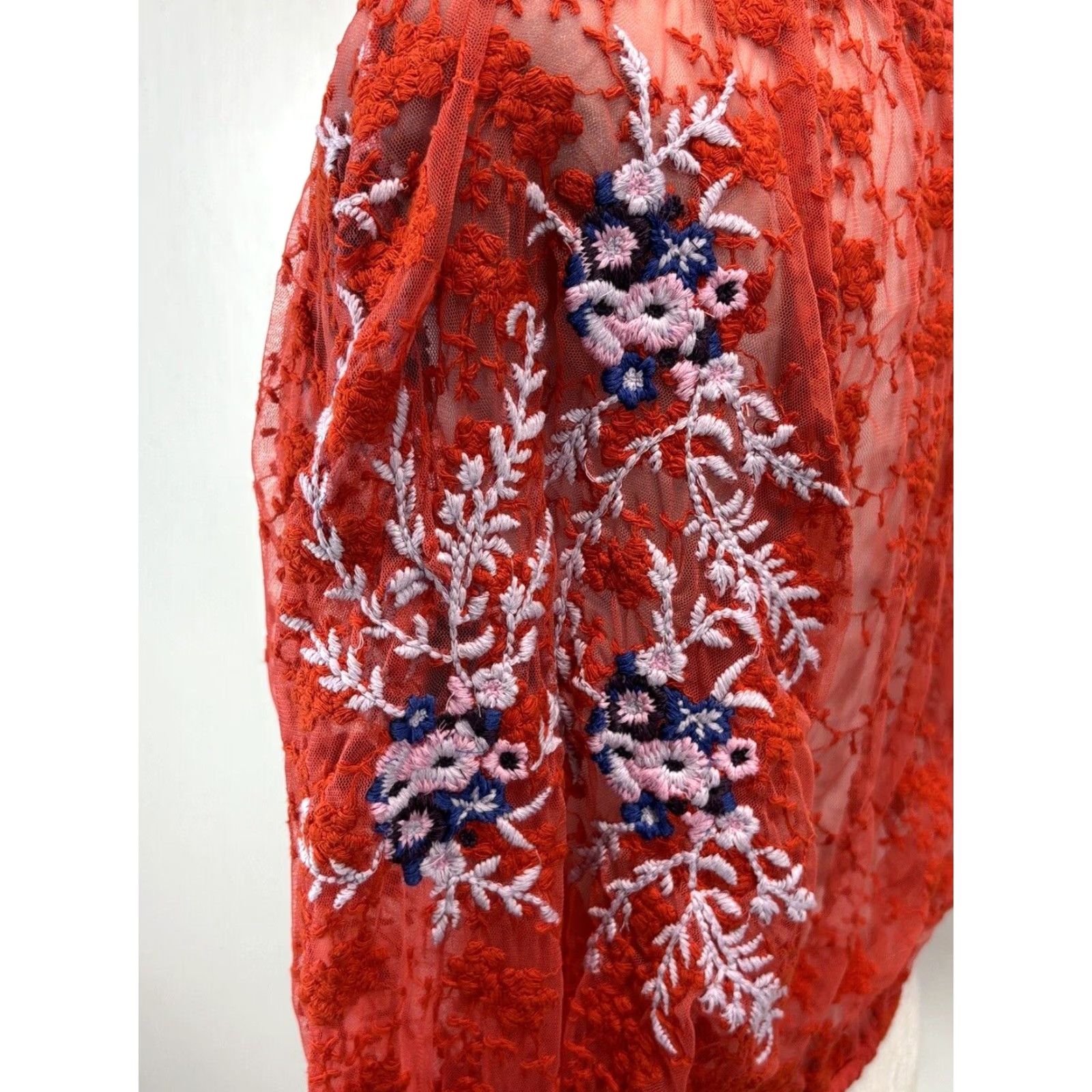 Free People Free People Floral Lace Embroidered Long Sleeve Top Womens Small Red Boho Style Size S / US 4 / IT 40 - 6 Thumbnail