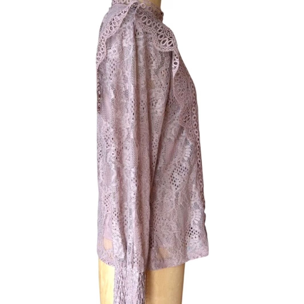 Vintage Cable & Gauge Floral Lace Mock Neck Ruffle Blouse S Women Long Sleeve Purple) Size S / US 4 / IT 40 - 6 Thumbnail