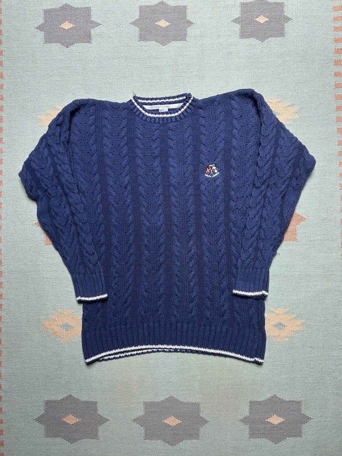Vintage Vtg chaps Ralph Lauren cable knit sweater thick cotton large Size US L / EU 52-54 / 3 - 1 Thumbnail