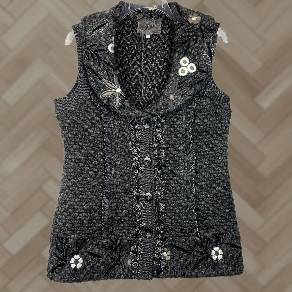 Vintage Marilu Sweater Vest Womans S Button Up Wool Blend Gray Made in Italy Art to Wear Size S / US 4 / IT 40 - 1 Thumbnail