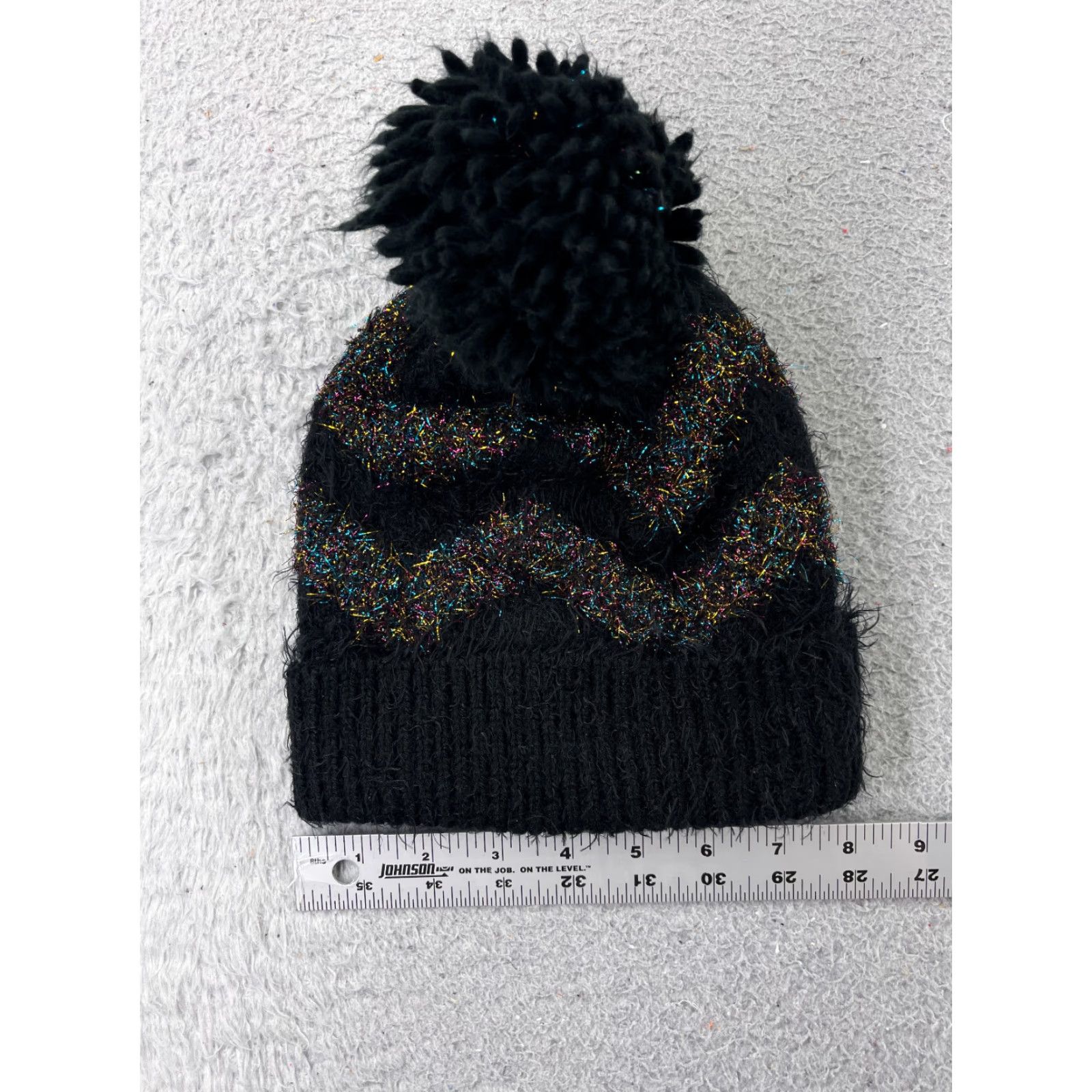 Zara ZARA Beanie Womens One Size Black Glitter Knit Acrylic Ski Pom - Outdoor Ski Womens Size ONE SIZE - 4 Thumbnail