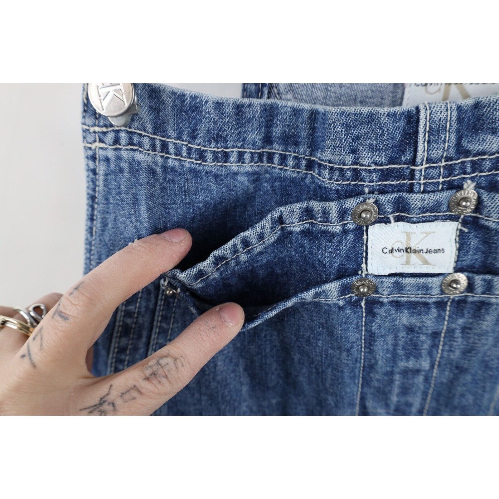 Calvin Klein × Vintage Vintage 90s Calvin Klein Faded Spell Out Wide Leg Overalls Size US 36 / EU 52 - 8 Thumbnail