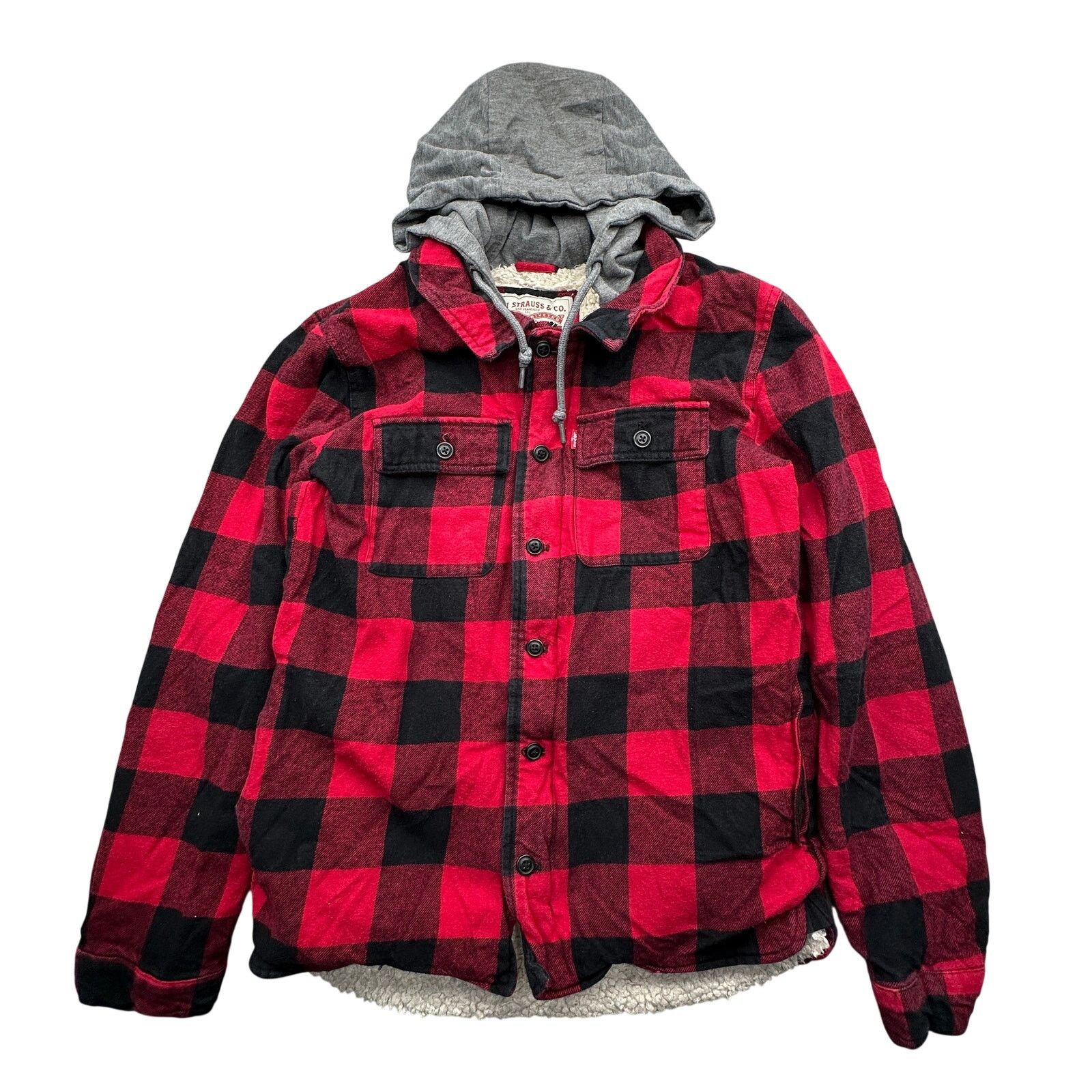 Levi's Levis Red Black Buffalo Plaid Jacket Small Sherpa Lined Size US S / EU 44-46 / 1 - 1 Thumbnail