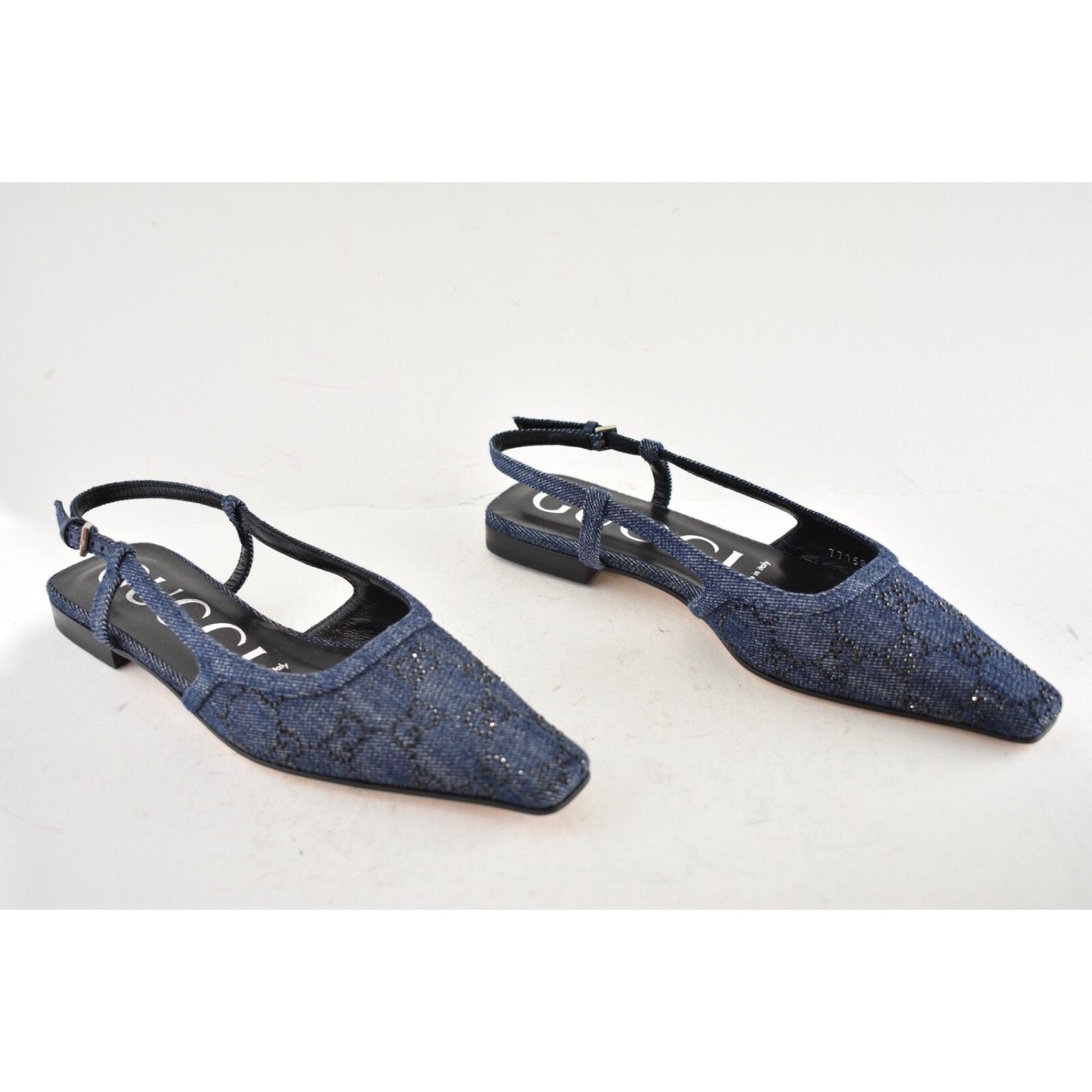 Gucci Gucci Demi Denim Blue Black Crystal Slingback Ballerina Size US 6 / IT 36 - 3 Thumbnail