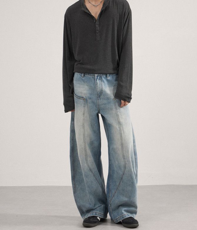 Vintage American street wide-leg patchwork curved men's baggy jeans Size US 32 / EU 48 - 2 Thumbnail