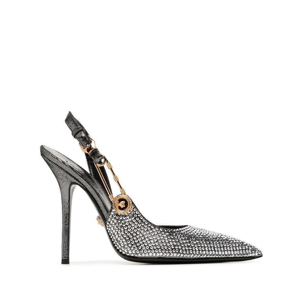 VERSACE SILVER LOGO SLINGBACK LEATHER PUMP SIZE 38