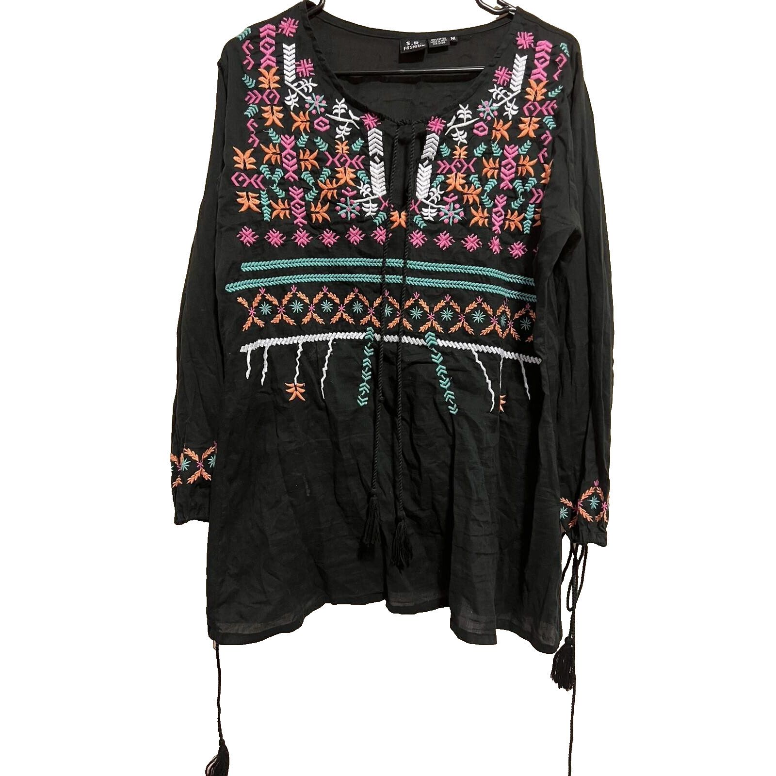 F.R.S F.R FASHION black cotton embroider blouse top size M A000155 Size M / US 6-8 / IT 42-44 - 1 Thumbnail