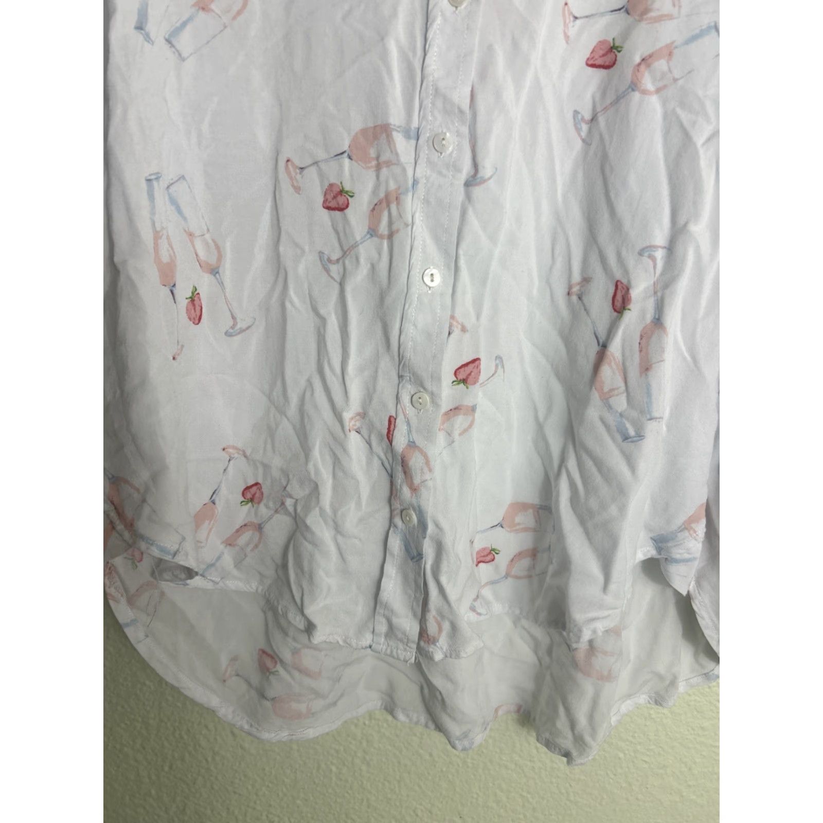 Vintage Jane And Delancey Womens Large Button-Up Shirt White Red Champagne Strawberries Size L / US 10 / IT 46 - 5 Thumbnail