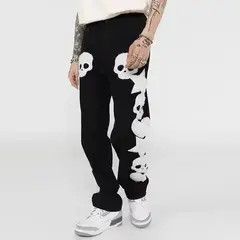 Japanese Brand Black and red heavily embroidered ripped straight jeans Size US 31 - 6 Thumbnail