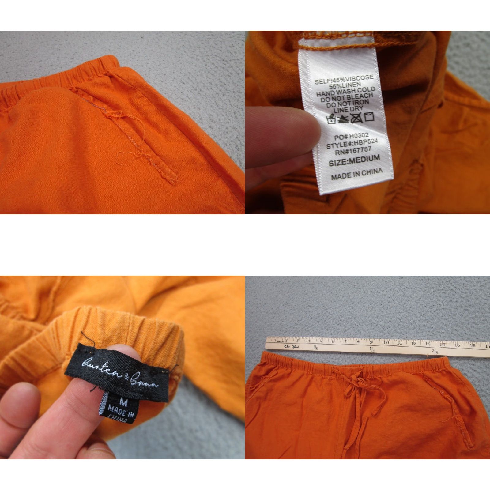 Vintage Linen Pants Womens M Orange Rayon Wide Leg Beach Coastal Resort Clean Girl Size 32" / US 10 / IT 46 - 8 Thumbnail