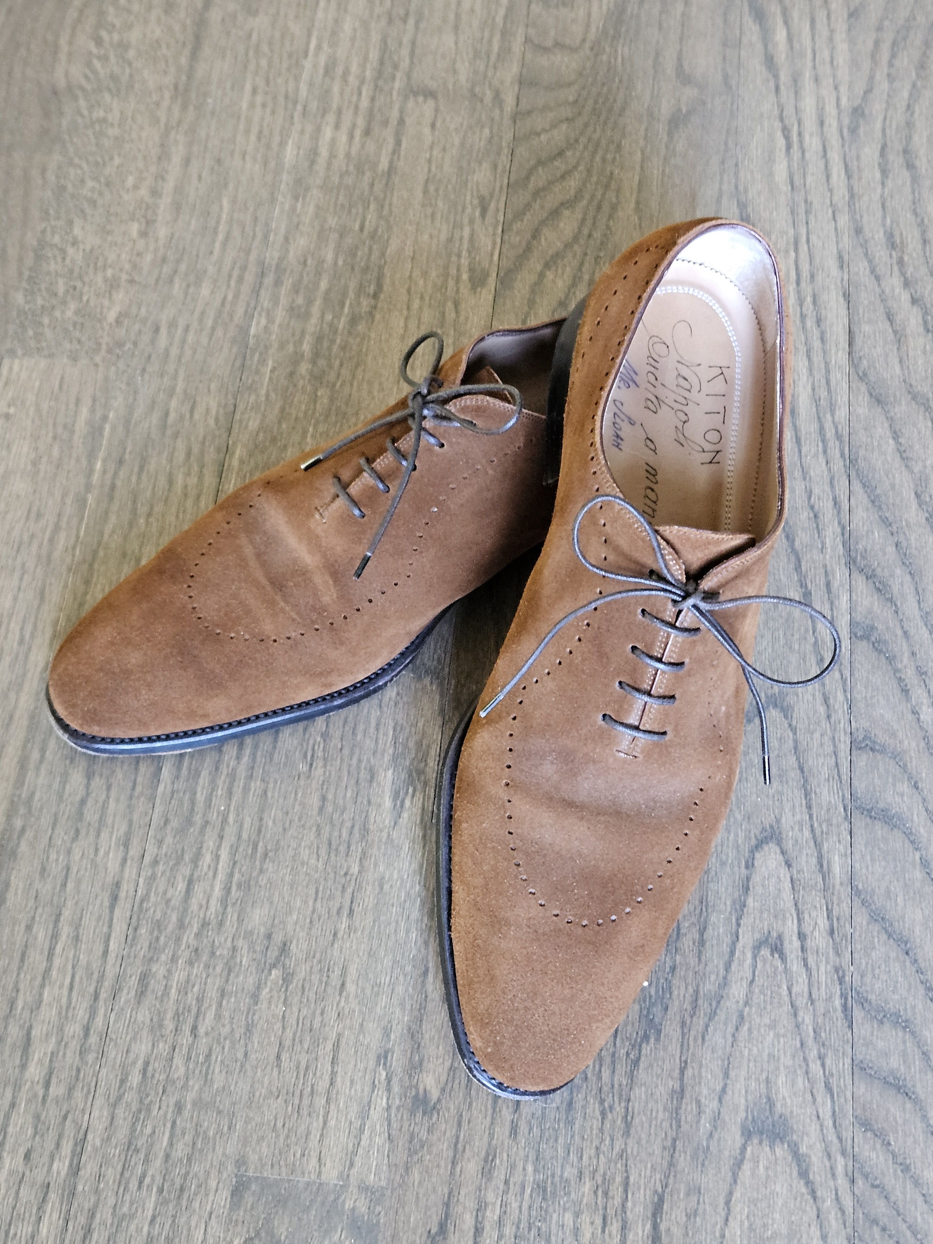 Kiton Kiton Napoli Suede Oxford Dress Shoes Brown Handmade Italy Size US 12 / EU 45 - 6 Thumbnail