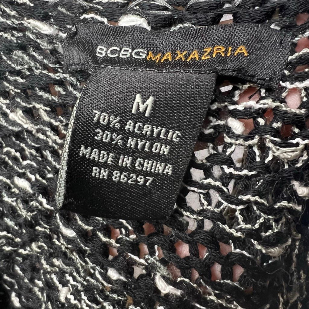 BCBGMaxazria Black Gray Beaded Loose Knit Beachy Sweater Dress, Women’s Medium