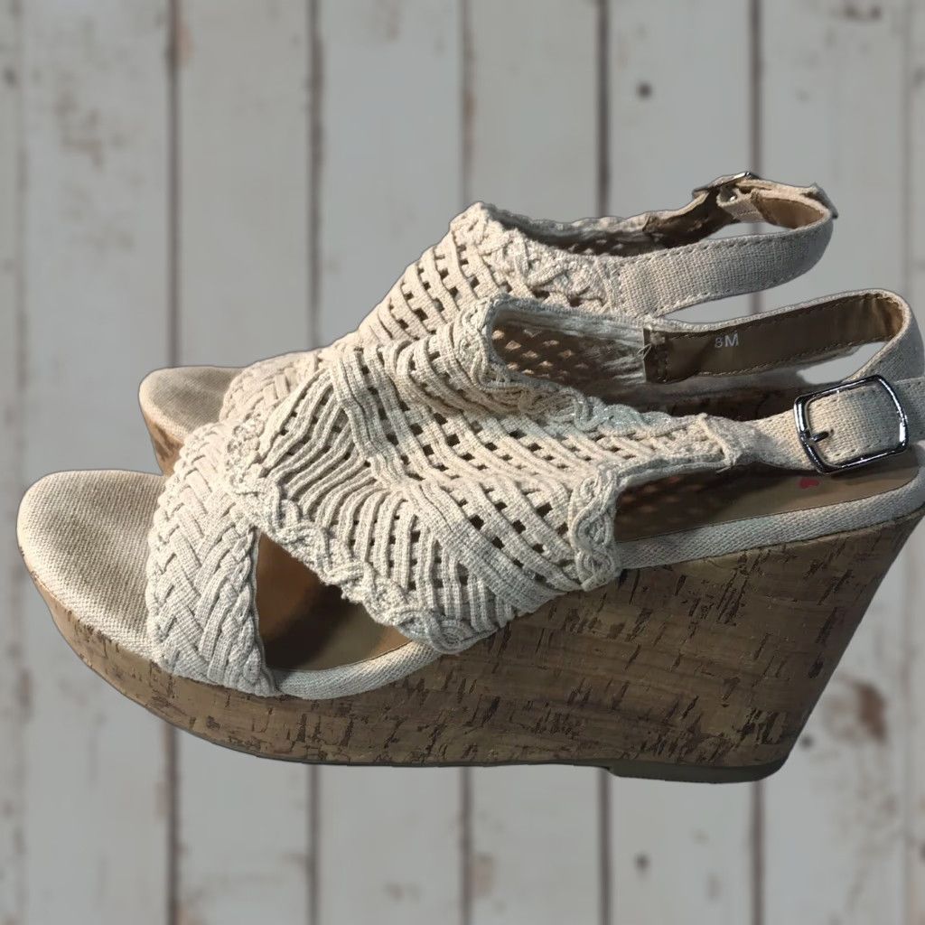 Vintage Jellypop Beige Wedge Heels Womens Size 8M Open Toe Slingback 3.5in High Heel Casual Clubwear Size US 8 / IT 38 - 1 Thumbnail