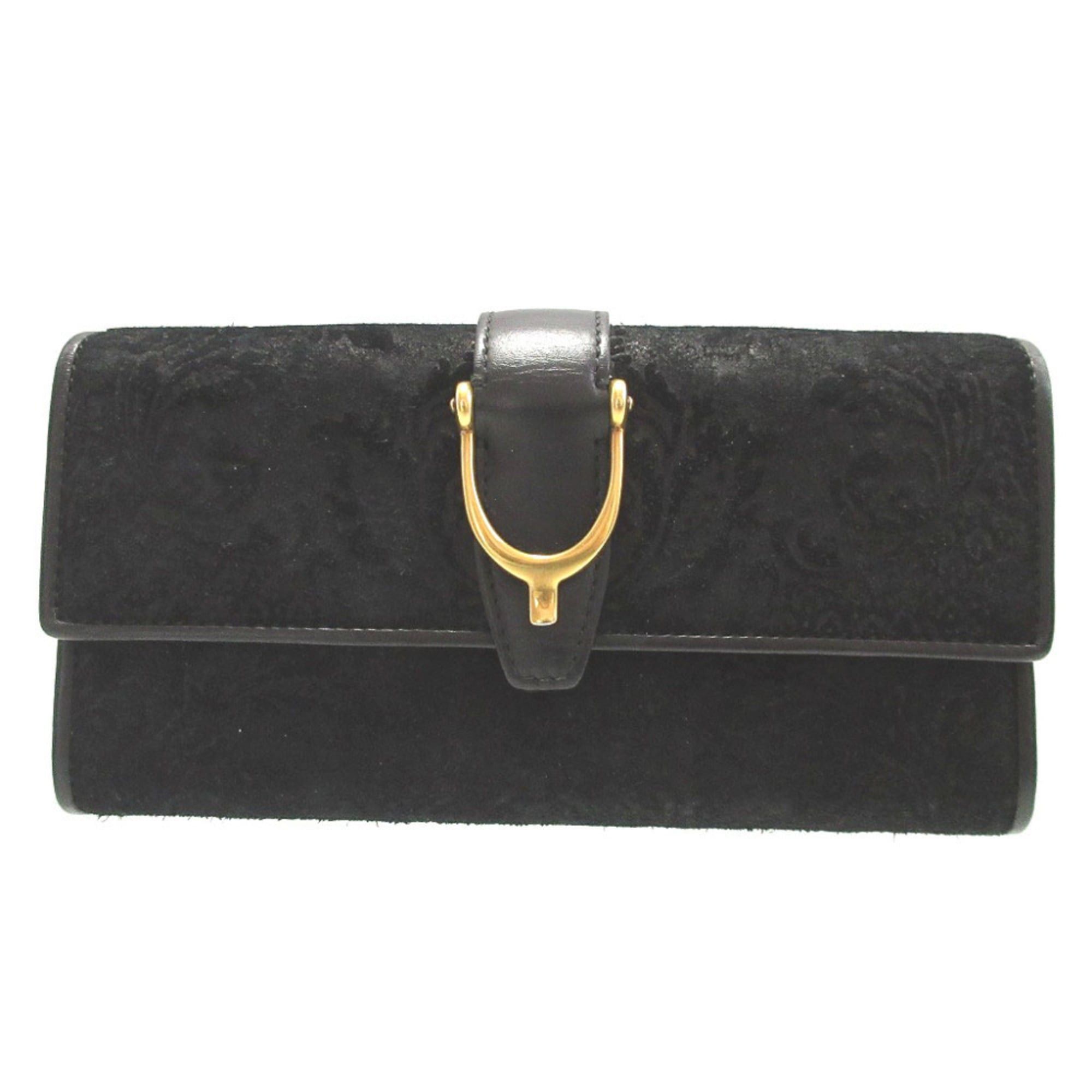 Gucci Excellent condition Gucci Soft Stirrup 27718 suede leather black bi-fold long wallet 0479 Size ONE SIZE - 1 Thumbnail