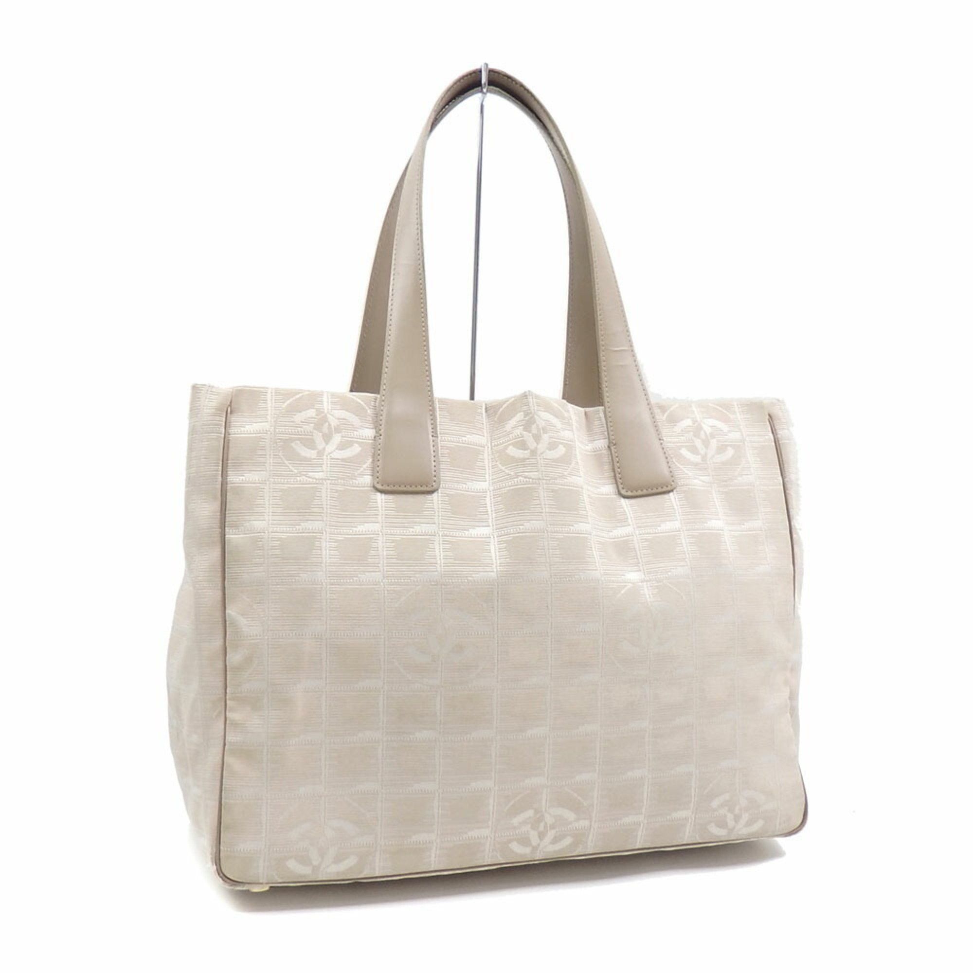 Chanel Tote Bag New Travel Line Mm Women's Beige Nylon Canvas Leather A15991 Hand