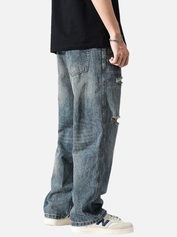 Vintage Retro distressed loose straight casual ripped wide jeans Size US 32 / EU 48 - 3 Thumbnail