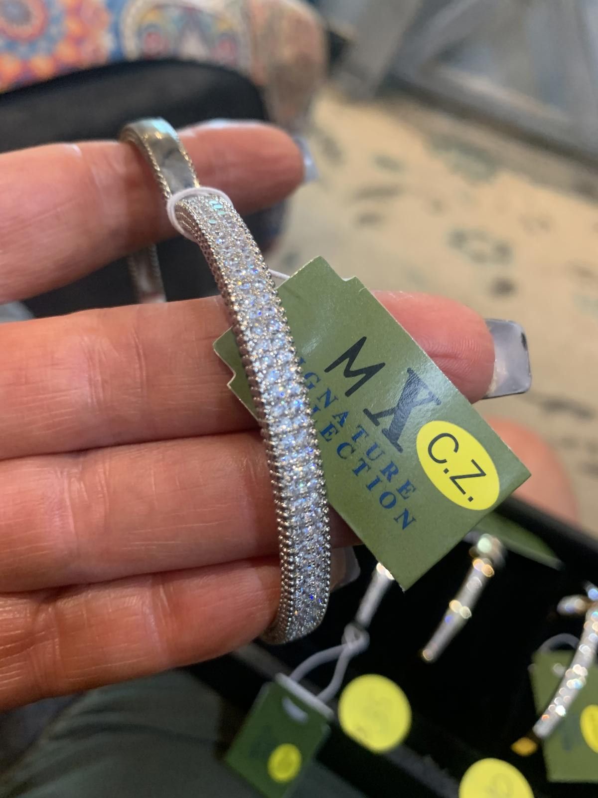 Designer Elegant CZ Diamond Bangle Bracelet - Silver Tone Size ONE SIZE - 3 Thumbnail